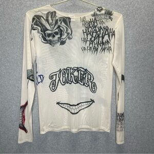 Suicide Squad Sheer Joker Tattoo Y2K Punk Grunge Long Sleeve Top